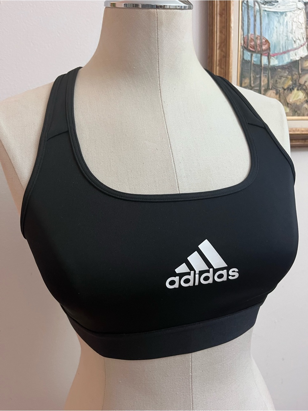 adidas Black Sports Bra with White Logo – Scoop Neck Support